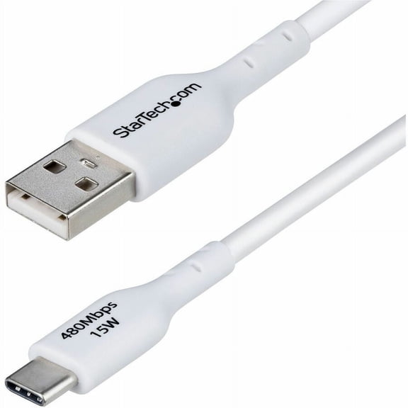 StarTech.com 6ft (1.8m) USB-A to USB-C Charging Cable, Charge & Sync, 3A, USB 2.0, TPE Jacket, White USB Charging Cord