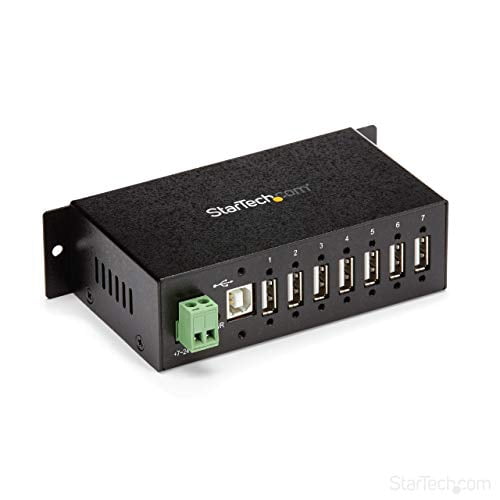 StarTech.com 7-Port USB 2.0 Hub - Metal Industrial USB-A Hub with ESD Protection & 350W Surge Protection - Din Rail, Wall or Desk Mountable - TAA Compliant USB Expander Hub (ST7200USBM)