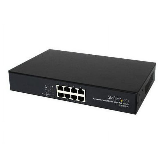 StarTech.com 8 Port 10/100 PSE Industrial Power over Ethernet Switch - All 8 Ports PoE (IES8100POE) - Switch - 8 x 10/100 (PoE) - desktop - PoE