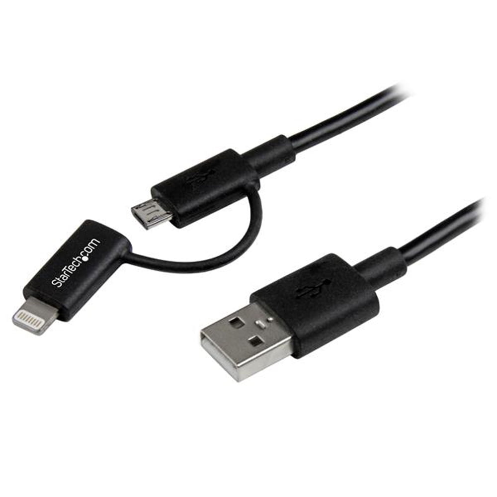StarTech.com Apple Lightning or Micro USB to USB Cable - 1m (3ft), Black