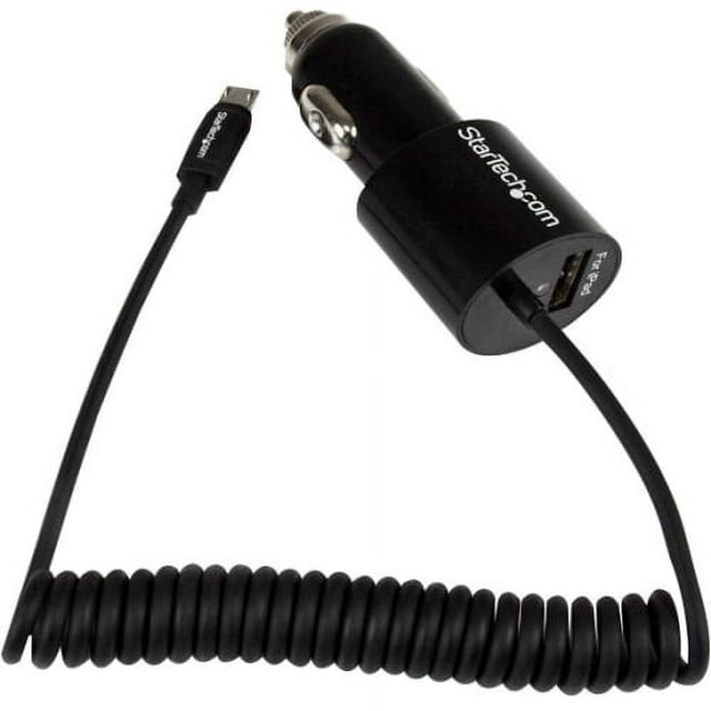 StarTech.com Black Dual Port Car Charger with Micro USB Cable and USB 2.0 Port, High Power (21 Watt / 4.2 Amp)
