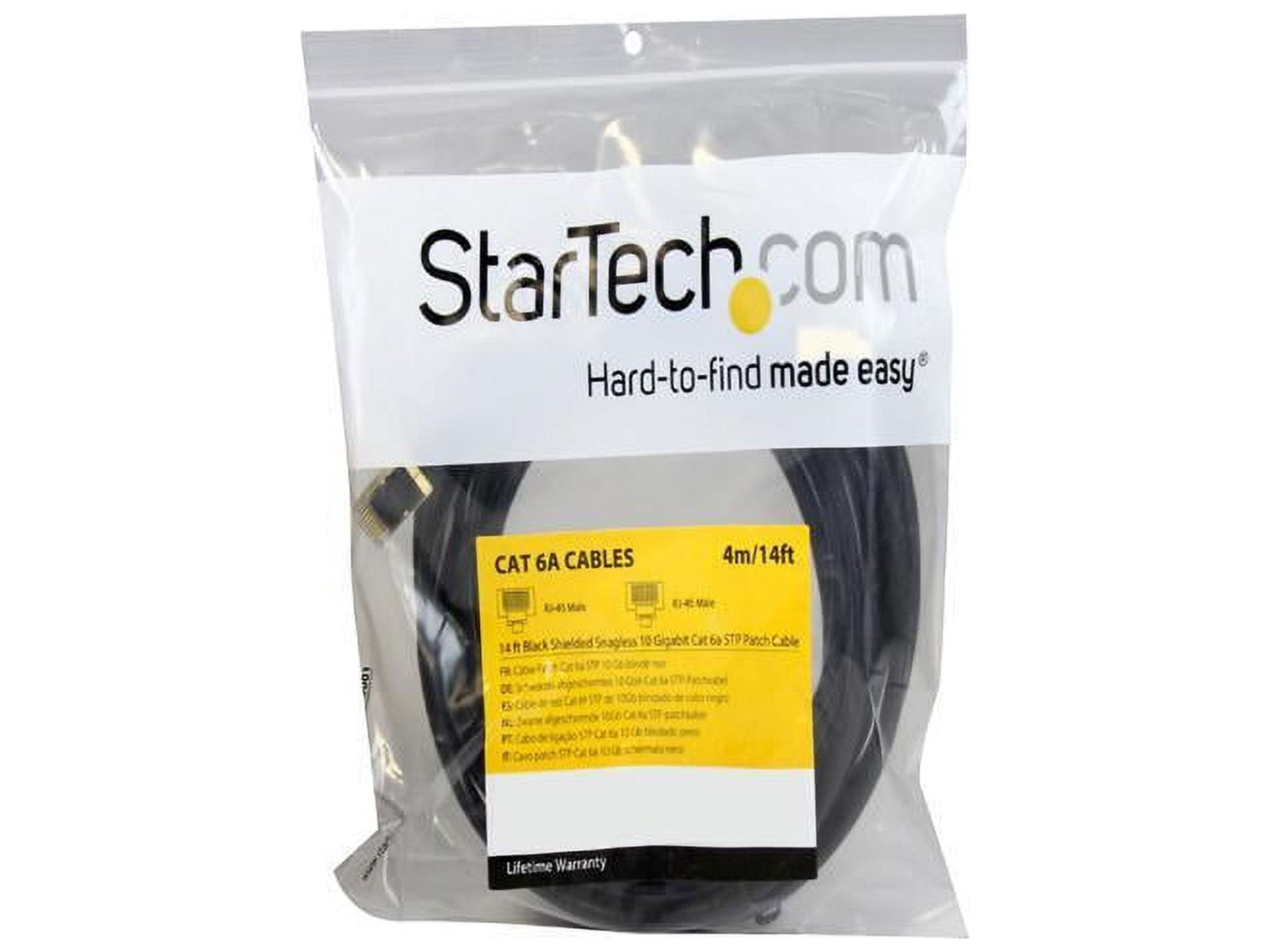 StarTech 14ft CAT6a Ethernet Cable - 10 Gigabit Shielded Snagless RJ45 100W PoE Patch Cord - 10GbE STP Network Cable with Strain Relief - Black - UL, TIA (C6ASPAT14BK)