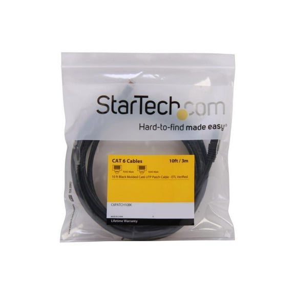 StarTech 10' Snagless Cat 6 Patch Cable with RJ-45 Male Connectors, 24 AWG, Black