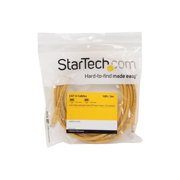 StarTech 10ft CAT6 Ethernet Cable - Yellow CAT 6 Gigabit Ethernet Wire -250Mhz 100W PoE RJ45 UTP Molded Network Patch Cord with Strain Relief (C6PATCH10YL)