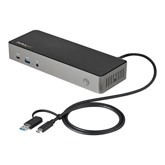 StarTech USB-C & USB-A Dock, Hybrid Triple Monitor Laptop Docking Station DisplayPort & HDMI 4K 60Hz/85W PD/6x USB/GbE, TAA
