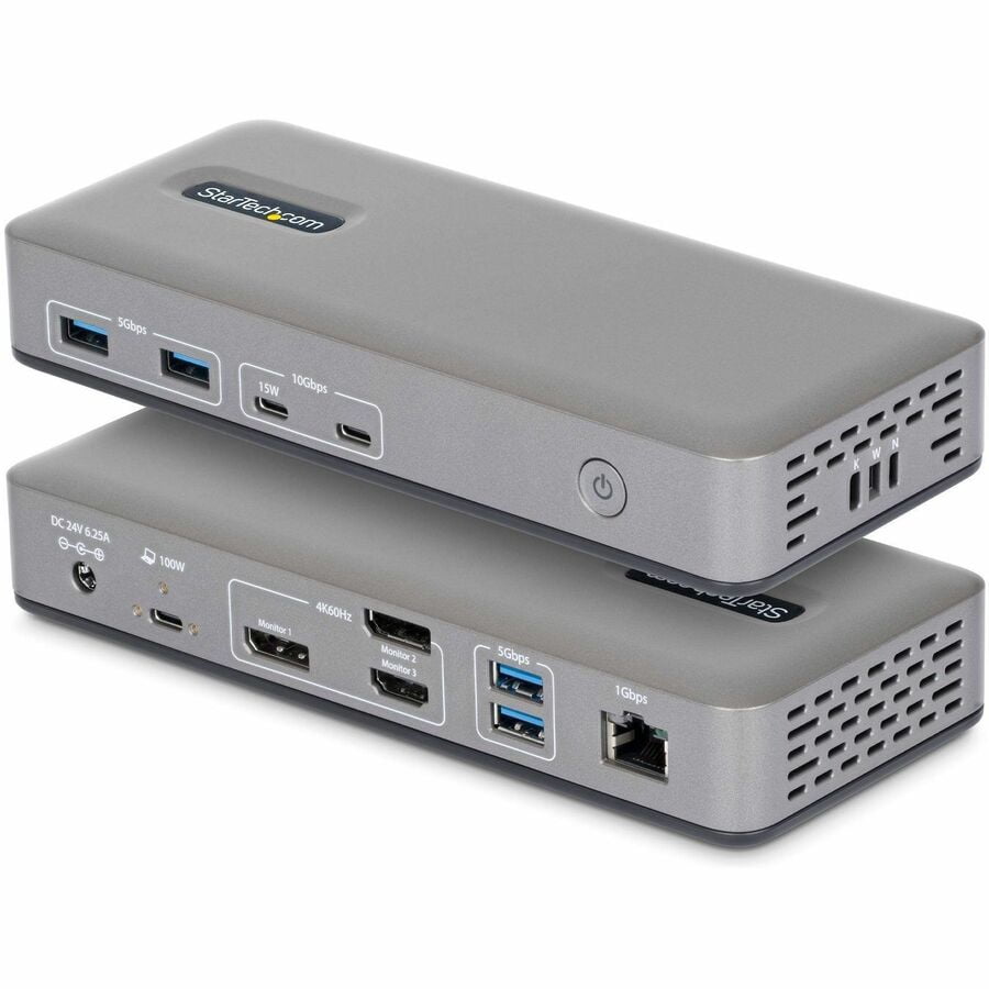 StarTech Triple-Monitor USB-C Docking Station, DP / HDMI, 4K 60Hz, 100W Laptop Charging, 1GbE, Driverless, Multi-Monitor Dock