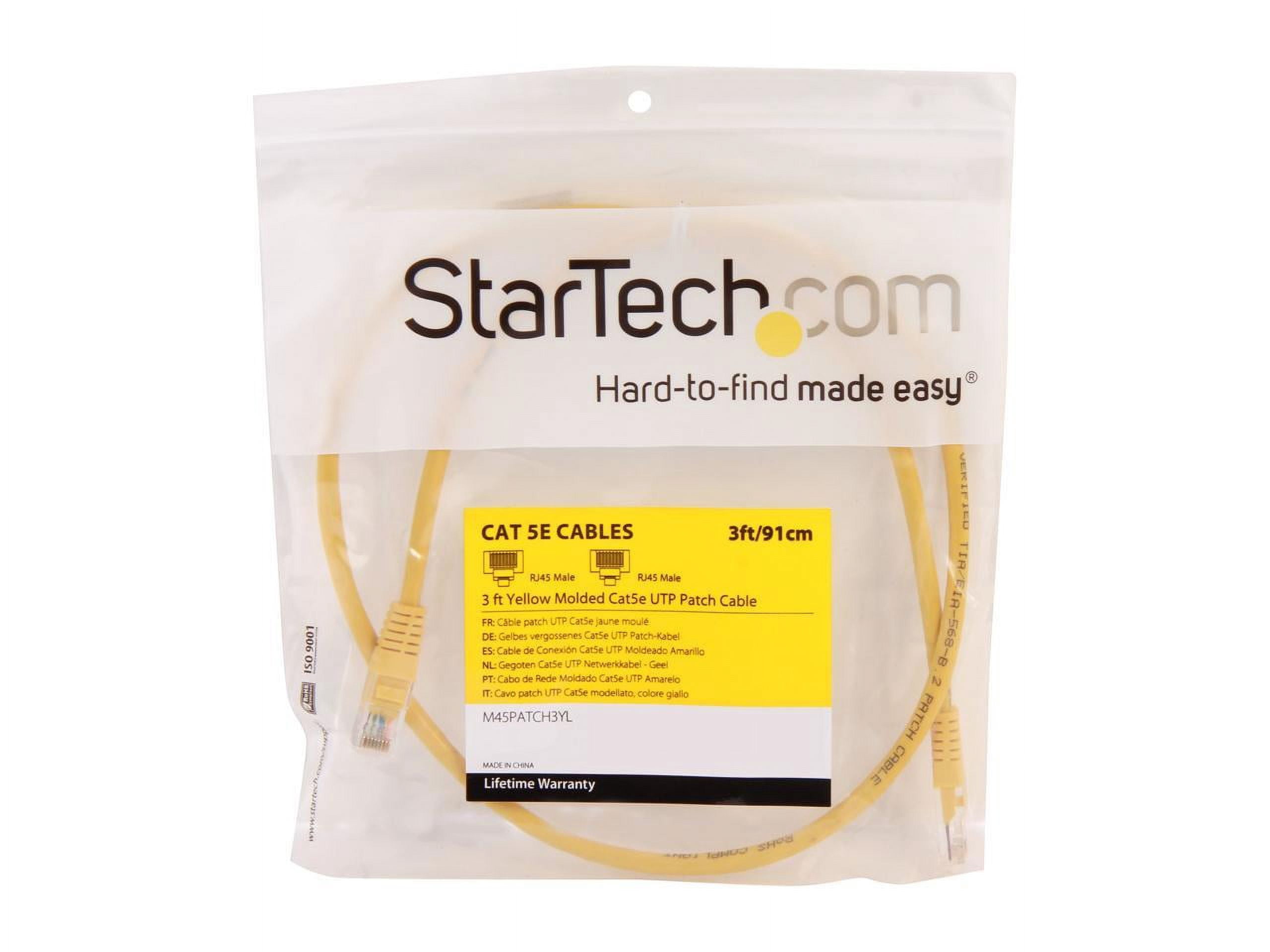 StarTech.com 3 ft. (0.9 m) Cat5e Ethernet Cable - Power Over Ethernet - Molded - Yellow - Ethernet Network Cable (M45PATCH3YL) - Patch cable - RJ-45 (M) to RJ-45 (M) - 3 ft - UTP - CAT 5e - molded - yellow