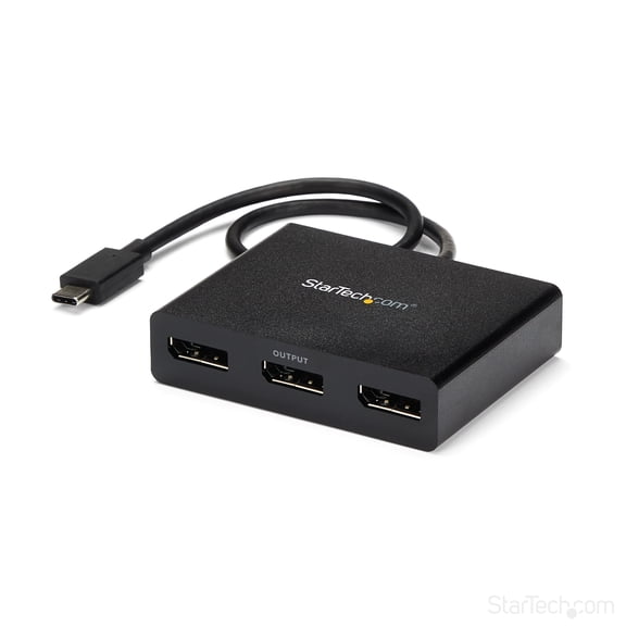StarTech.com 3-Port USB-C Multi-Monitor Adapter, USB Type-C to 3x DisplayPort 1.2 MST Hub, Triple 1080p 30Hz DP Laptop Display Extender / Splitter, Extra-Long Built-In Cable, Windows