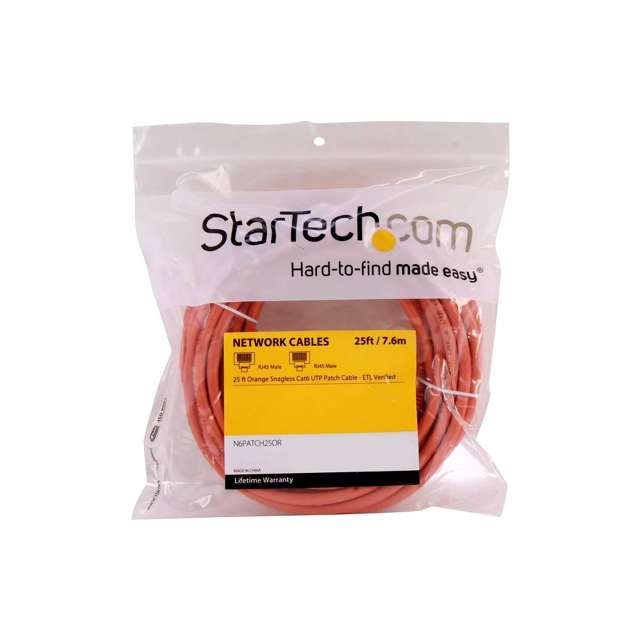 StarTech 25ft CAT6 Ethernet Cable - Orange CAT 6 Gigabit Ethernet Wire -250Mhz 100W PoE++ RJ45 UTP Category 6 Network Patch Cord Snagless (N6PATCH25OR)