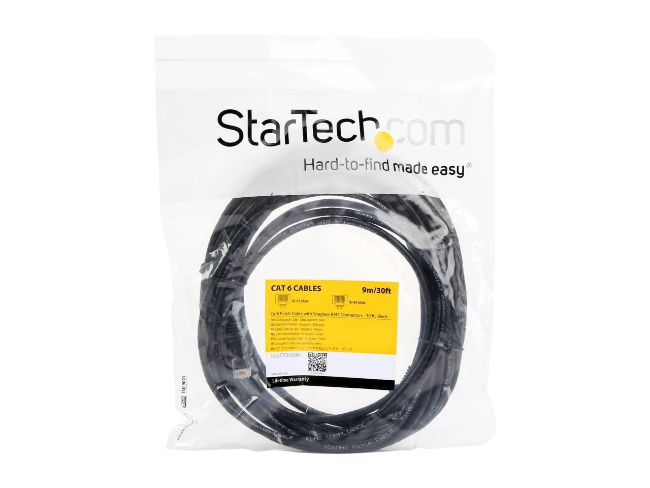 StarTech 30ft CAT6 Ethernet Cable - Black CAT 6 Gigabit Ethernet Wire -250Mhz 100W PoE RJ45 UTP Network Patch Cord Snagless with Strain Relief (N6PATCH30BK)