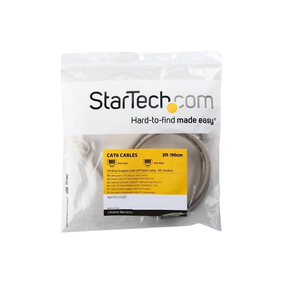 StarTech 3ft CAT6 Ethernet Cable - Gray CAT 6 Gigabit Ethernet Wire -250Mhz 100W PoE RJ45 UTP Network Patch Cord Snagless with Strain Relief (N6PATCH3GR)