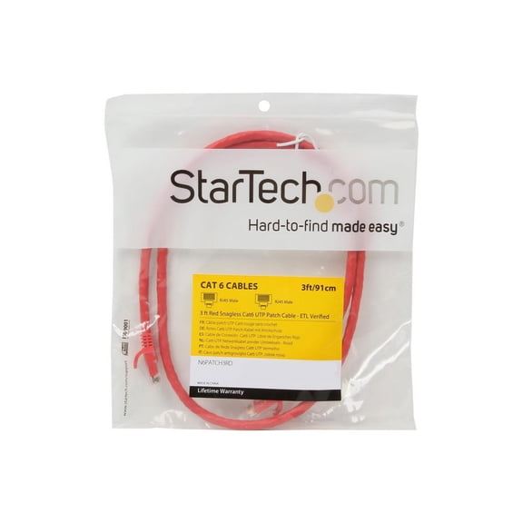 StarTech 3ft CAT6 Ethernet Cable - Red CAT 6 Gigabit Ethernet Wire -250Mhz 100W PoE RJ45 UTP Network Patch Cord Snagless with Strain Relief (N6PATCH3RD)