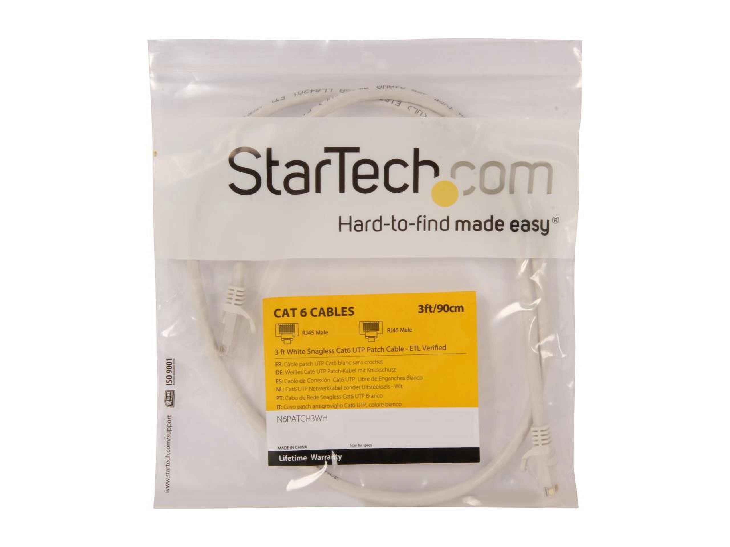 StarTech 3ft CAT6 Ethernet Cable - White CAT 6 Gigabit Ethernet Wire -250Mhz 100W PoE RJ45 UTP Network Patch Cord Snagless with Strain Relief (N6PATCH3WH)