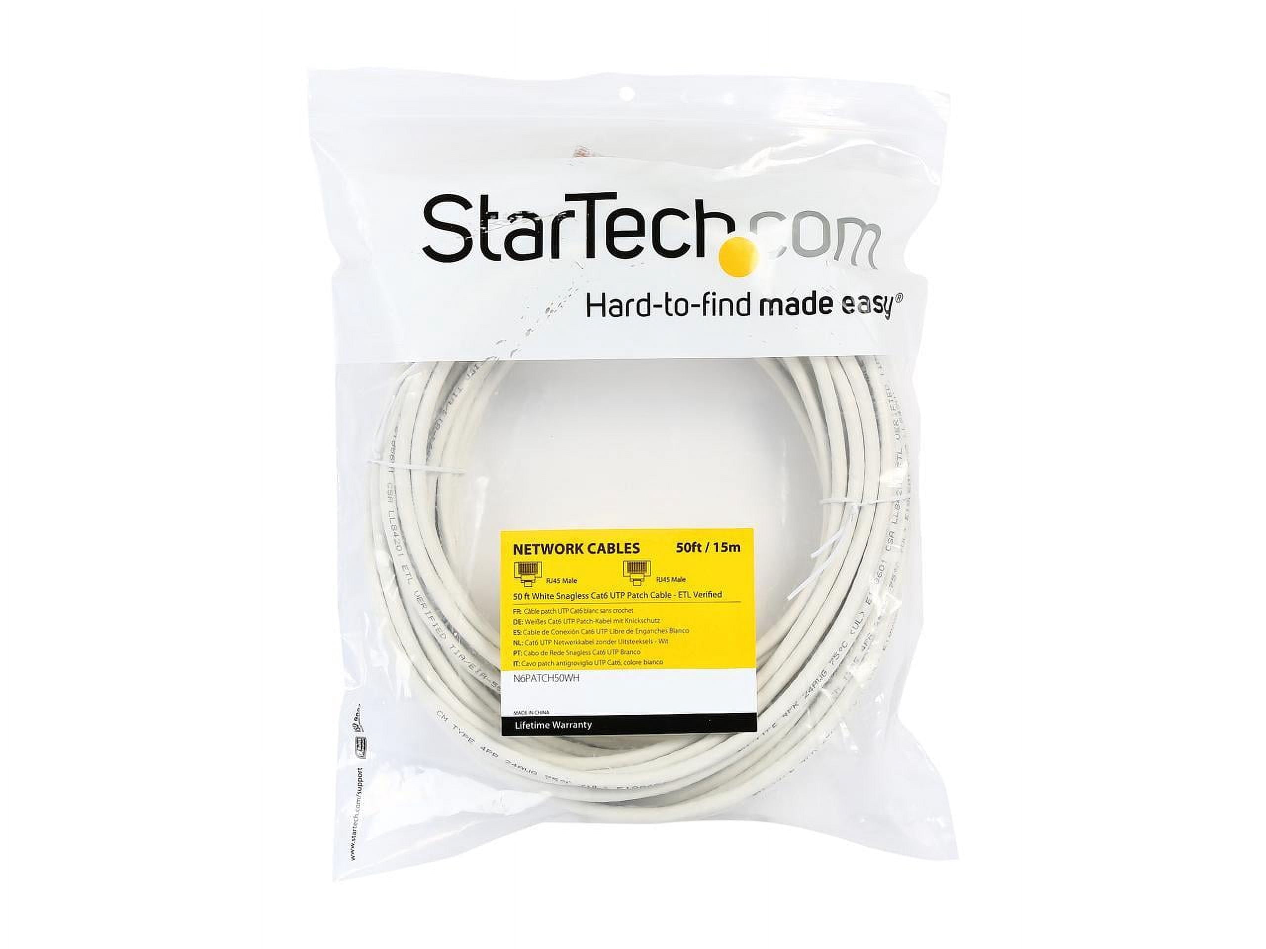 StarTech 50ft CAT6 Cable - White CAT6 Ethernet Cable - Gigabit Ethernet Wire - 250Mhz 100W PoE RJ45 UTP CAT 6 Network Patch Cord Snagless (N6PATCH50WH)