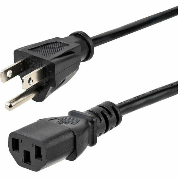 StarTech.com 12ft (3.6m) Computer Power Cord, NEMA 5-15P to C13, 10A 125V, 18AWG, Black Replacement AC Power Cord, Printer Power Cord, PC Power Supply Cable, Monitor Power Cable - UL Listed