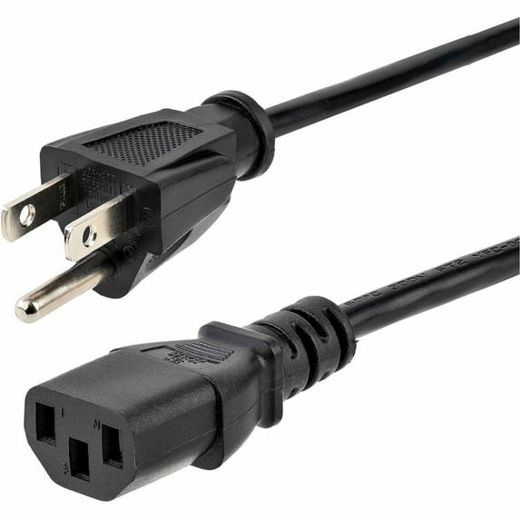 StarTech.com 12ft (3.6m) Computer Power Cord, NEMA 5-15P to C13, 10A 125V, 18AWG, Black Replacement AC Power Cord, Printer Power Cord, PC Power Supply Cable, Monitor Power Cable - UL Listed