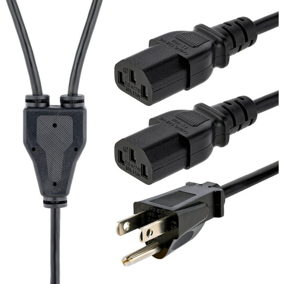 StarTech 10ft Computer Power Cord - NEMA 5-15P to 2x C13