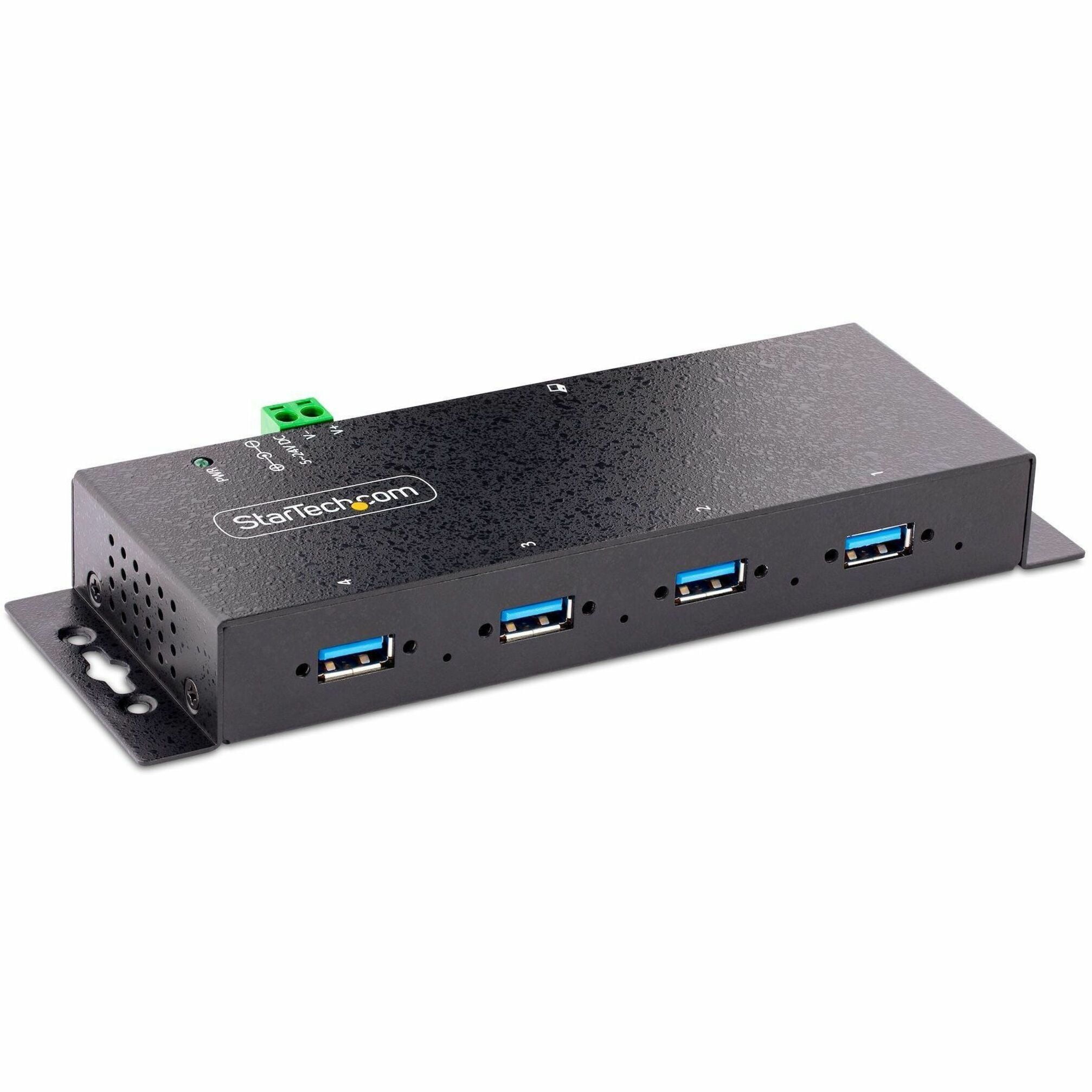 StarTech.com 4-Port Industrial USB 3.0 5Gbps Hub, Black, Black