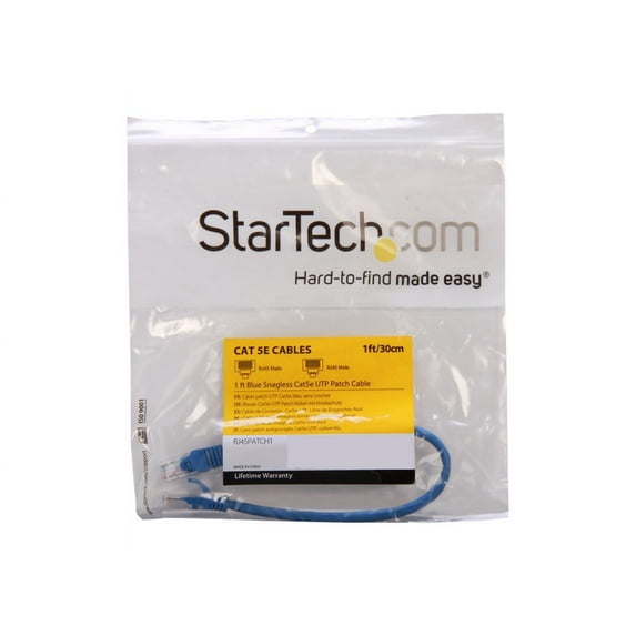 StarTech 1' Blue RJ-45 to RJ-45 Male/Male Cat5e UTP Snagless Patch Cable RJ45PATCH1