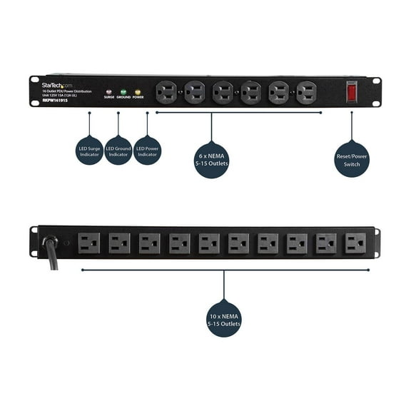 16 OUTLET RACK PDU POWER DISTRIBUTION UNIT POWER STRIP