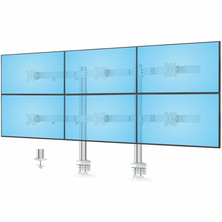 StarTech.com Six-Monitor Desk Mount with Crossbar, Up To 32-inch Computer Screens, Max 17.6lb (8kg) each, Dual Column, C-clamp/Grommet