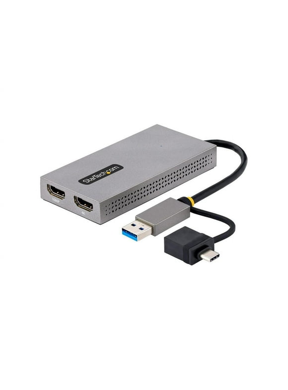 StarTech.com USB 3.0 or USB-C to Dual HDMI Adapter for Windows & macOS, 2x HDMI Displays (1x 4K30Hz, 1x 1080p), Integrated USB-A to C Dongle, 4in/11cm Cable