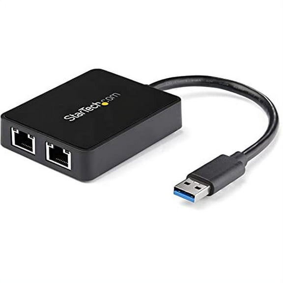 StarTech.com USB 3.0 to Dual Port Gigabit Ethernet Adapter w/USB Port - 10/100/100 - USB Gigabit LAN Network NIC Adapter (USB32000SPT)