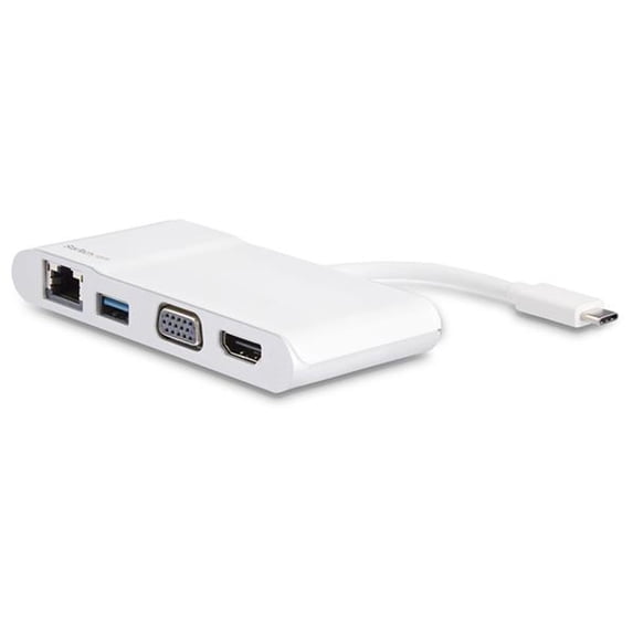 StarTech.com USB-C Multiport Adapter - Portable USB Type-C/TB3 Laptop Travel Dock w/ 4K HDMI or VGA - Gigabit Ethernet, USB-A 3.0 - White - External video adapter - USB-C - HDMI, RJ-45, VGA - white, silver