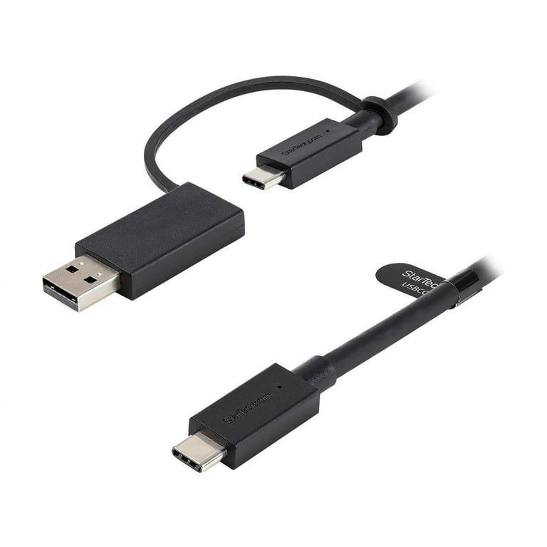 3ft (1m) USB-C Cable with USB-A Adapter Dongle - Hybrid 2-in-1 USB C Cable  w/ USB-A - USB-C to USB-C (10Gbps/100W PD), USB-A to USB-C (5Gbps) - Ideal