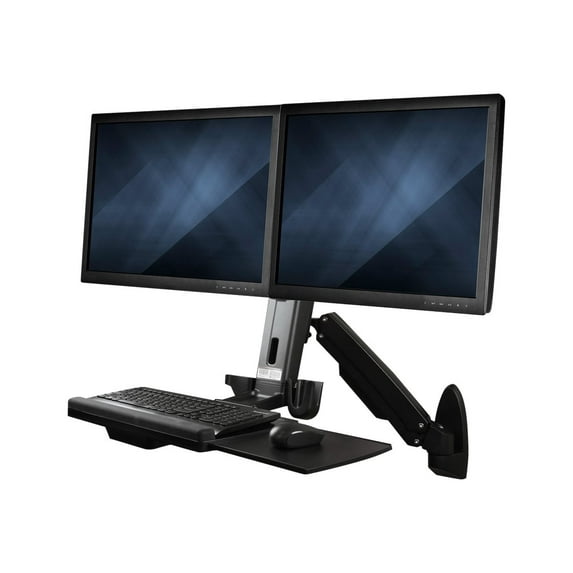 StarTech.com Wall Mount Workstation, Articulating Full Motion Standing Desk w/ Height Adjustable Dual VESA Monitor & Keyboard Tray Arm, Mouse/Scanner Holders, Ergonomic Wall Mounted Desk - Foldable Standing Desk (WALLSTS2) - Mounting kit (wall plate, column, 2 crossbars, keyboard tray, monitor arm, 2 x VESA monitor mounts, crossbar mount) - for 2 monitors - plastic, aluminum, steel - black - screen size: 24"