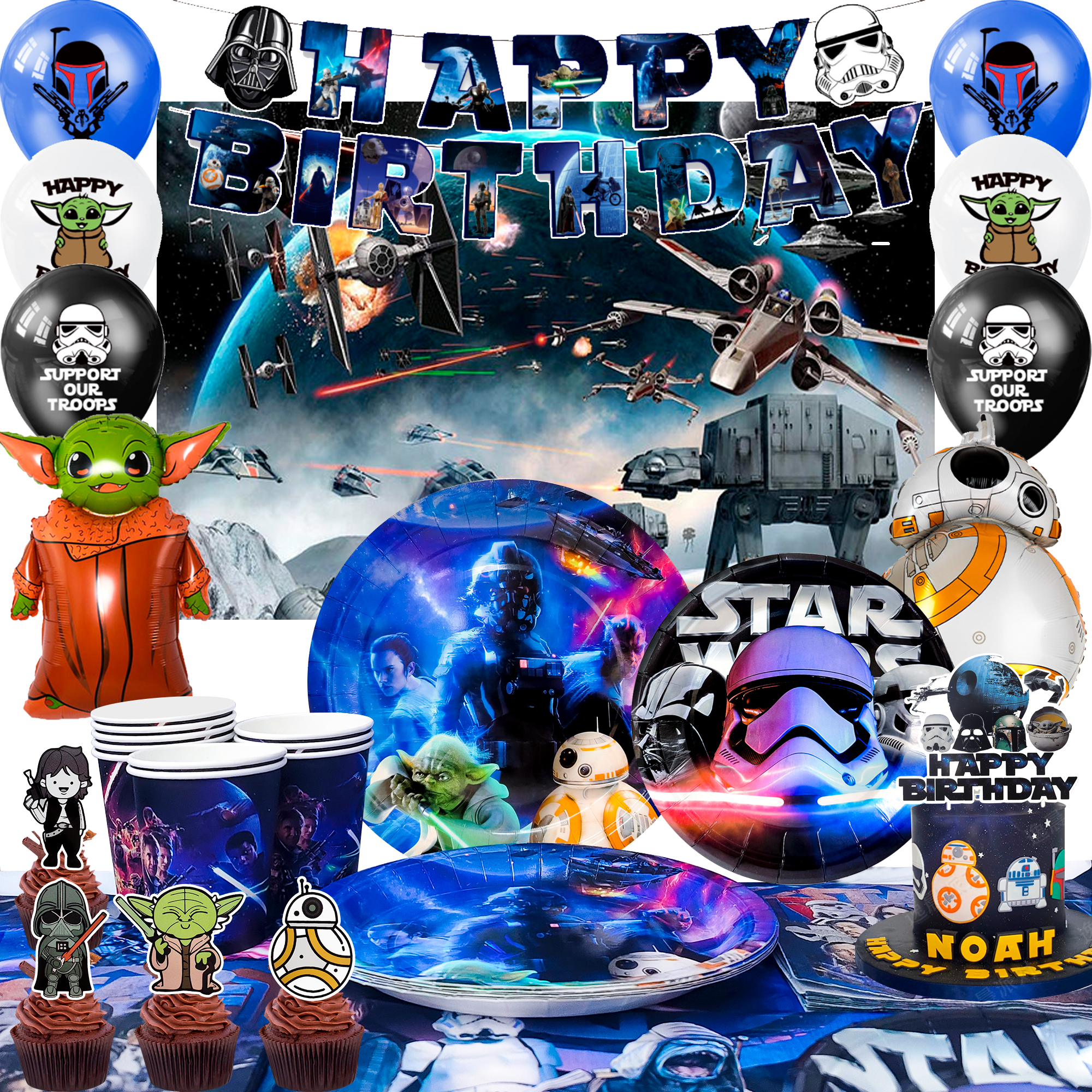 StarWars Party Supplies,Star Wars Party Decorations & Tableware Set-Star Wars Party Plates Napkins Cups & Star Wars Birthday Banner Balloons Cake Decorations etc Star Wars Birthday Decorations