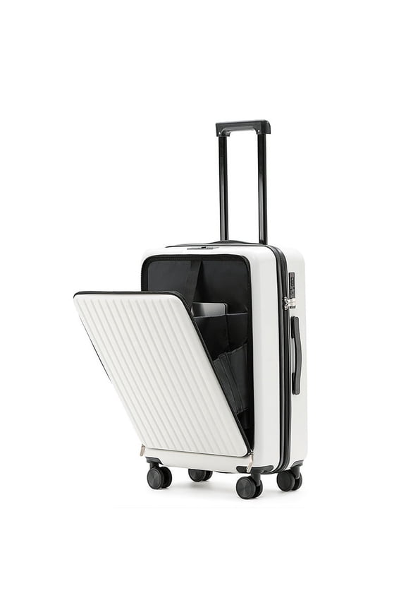 20 inches Multifunctional Lightweight Luggage with USB interface and password lock,White.
