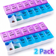 StarZe 7 Day AM/PM Pill Box Organizer,Protable Vitamin Case,Weekly Medicine Organizer, Large Compartments, 2 Times a Day, Blue and Clear Lids(2pcs)