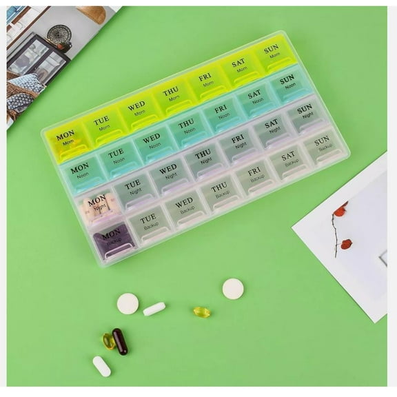 StarZe (7-Day) AM/PM Pill Box Organizer, Vitamin Case, Medicine Organizer, Large Compartments, 4 Times a Day,Pill Organizer for Clear Lids(1pcs)