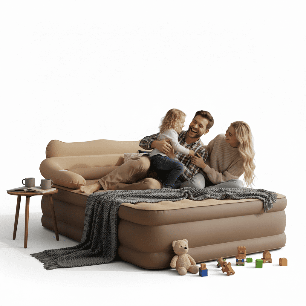 StarZe 18in Air Mattress Queen with Built in Pump and Headboard,Inflatable Portable Mattress for Home, Camping & Guests,Brown