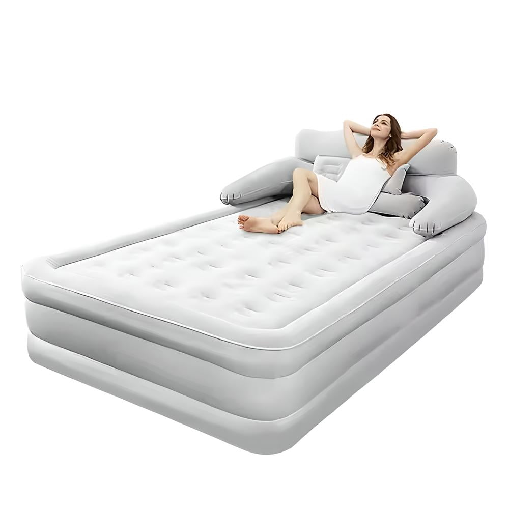 StarZe Air Mattress Queen with Built in Pump and Headboard，Inflatable Portable Mattress for Home, Camping & Guests,Gray.