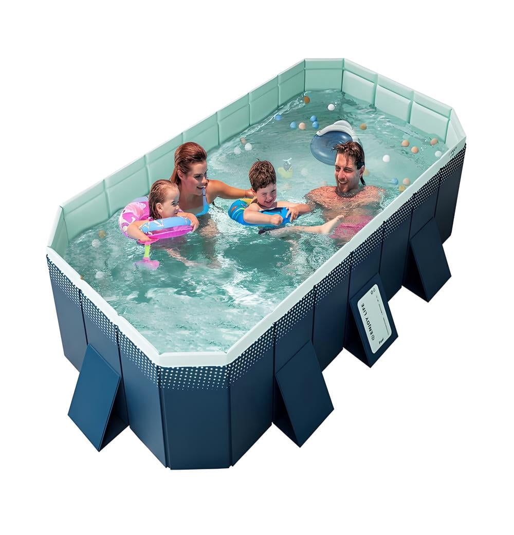 StarZe Foldable Pool for Kids and Adults,Non Inflatable Above Ground Outdoor Swimming Pool, Blue,101"