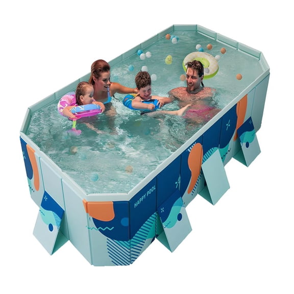 StarZe Foldable Pool for Kids and Adults,Non Inflatable Above Ground Outdoor Swimming Pool, Blue,112'' x 65'' x 19''.