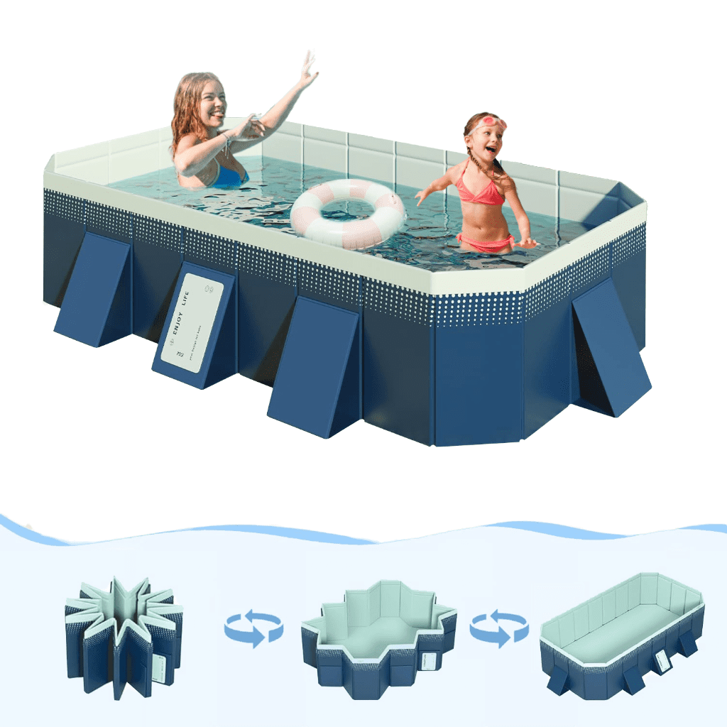 StarZe Foldable Pool for Kids and Adults,Non Inflatable Above Ground Outdoor Swimming Pool, Green, 82'' x 55'' x 21''.