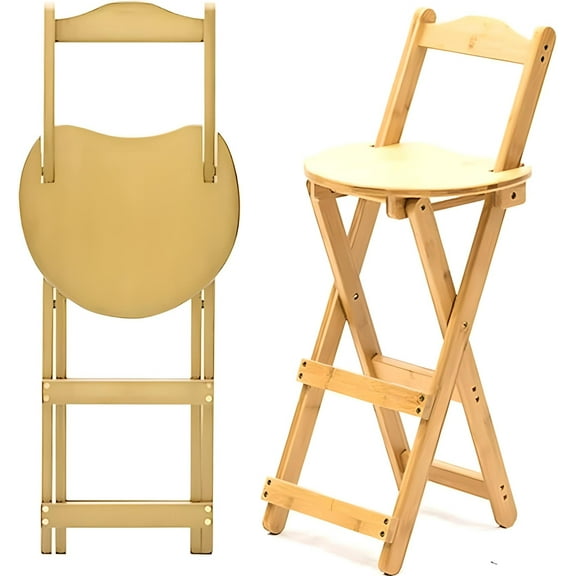 StarZe Folding Bamboo Bar Stool with Backrest,Portable Chair for Home, Kitchen Island, Breakfast,24in Primary.