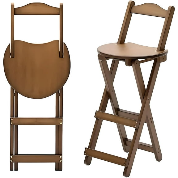 StarZe Folding Bamboo Bar Stool with Backrest,Portable Chair for Home, Kitchen Island, Breakfast,29in Brown.