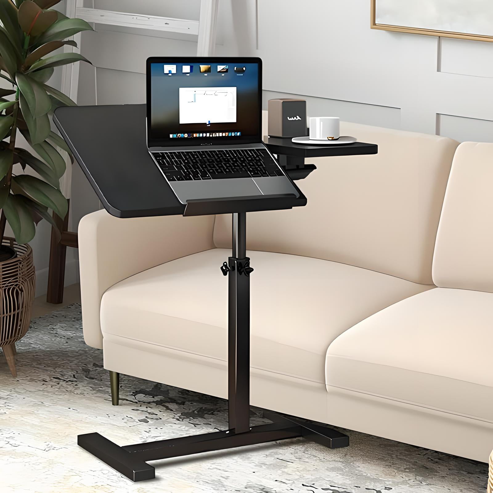 StarZe Height Adjustable Side Desk,Laptop Desk,Rotatable Tilting Desktop Rolling Mobile Desk with Silent Wheels,Black
