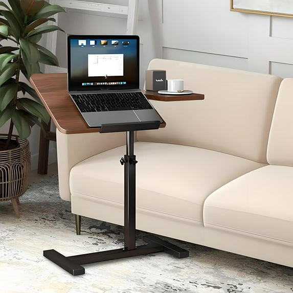 StarZe Height Adjustable Side Desk,Laptop Desk,Rotatable Tilting Desktop Rolling Mobile Desk with Silent Wheels,Walnut