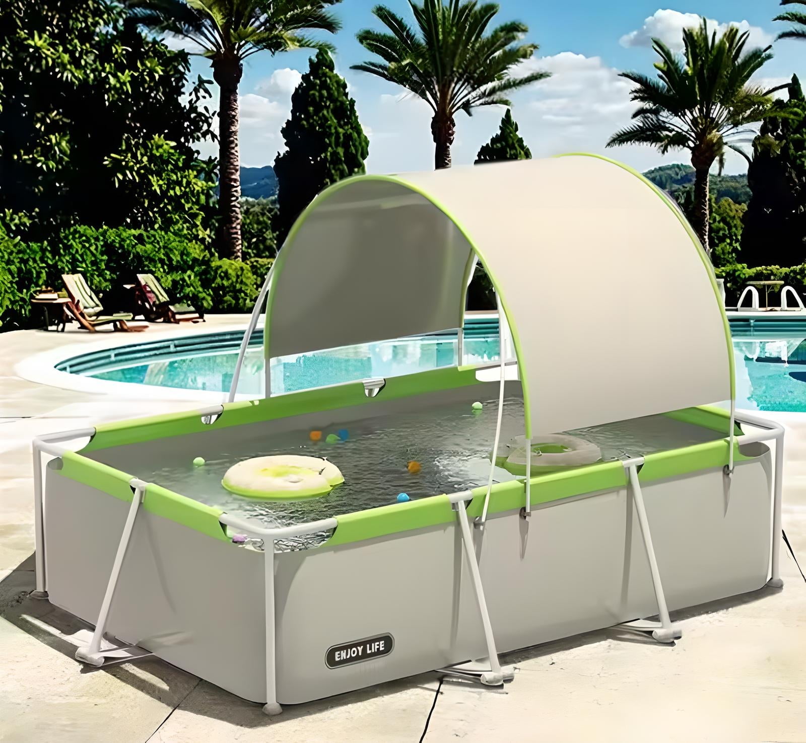 15FT Rectangular Frame Swimming Pool Metal Outdoor Backyard Above Ground Pool Family Adults Splash