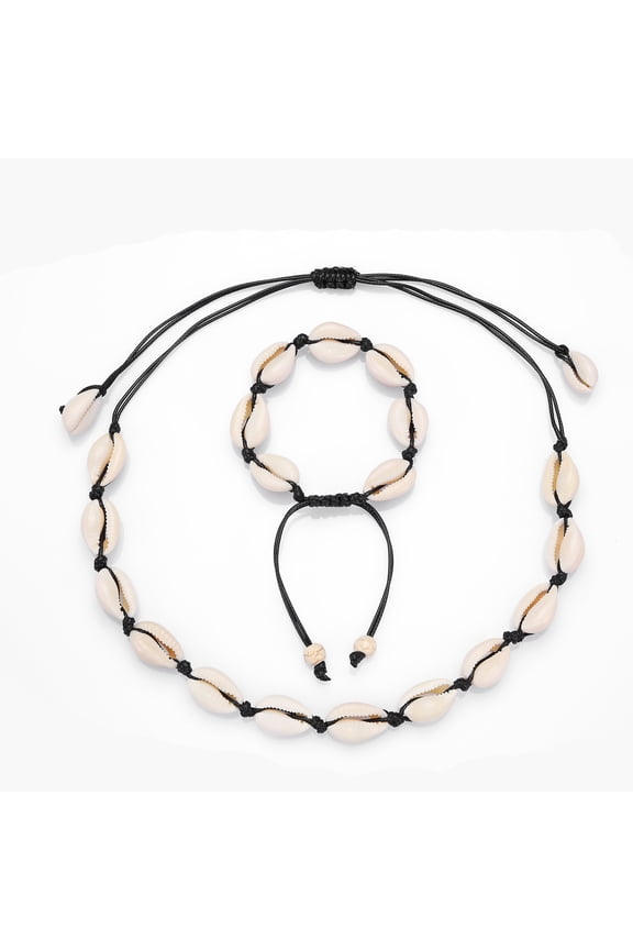 White Shell Necklace Bracelet for Women Adjustable Puka Beach Seashell Choker Set