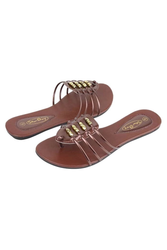 Women's Fashion Blue Slide Sandals Accented With Beads Flats Sandals Size 7