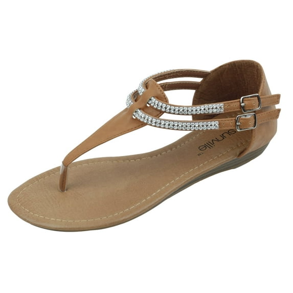 Starbay Women's Fashion Jewel Crystal Double Buckle Strap Thong Flat Sandal