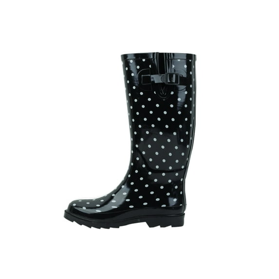 Starbay Women's Rubber Rain Boots, White Polka Dots on Black