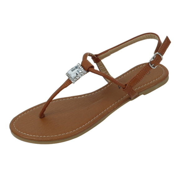 Starbay Women's Square Jeweled Rhinestone T-Strap Flat Sandals