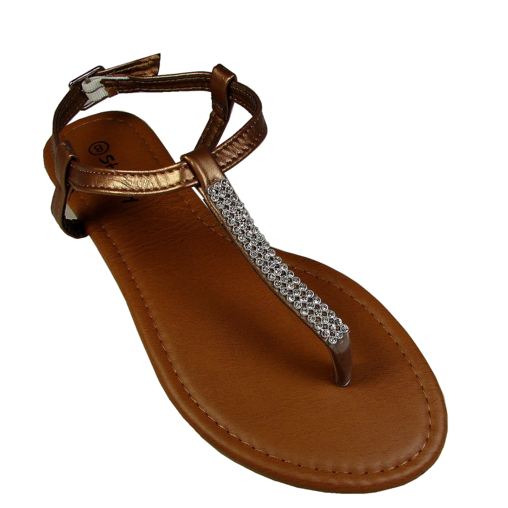 Starbay Women's TStrap Flats Sandals, Rhinestone Strip